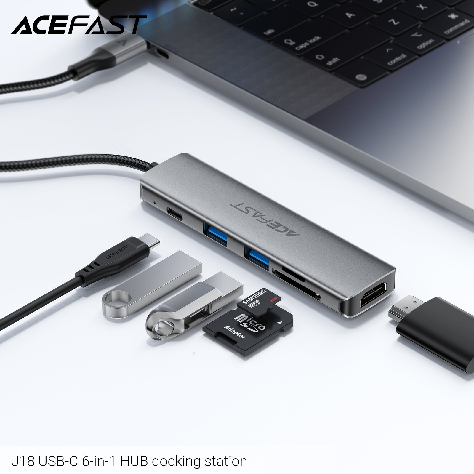 ACEFAST J18 USB-C 6-in-1 HUB Docking Station Metal Grey