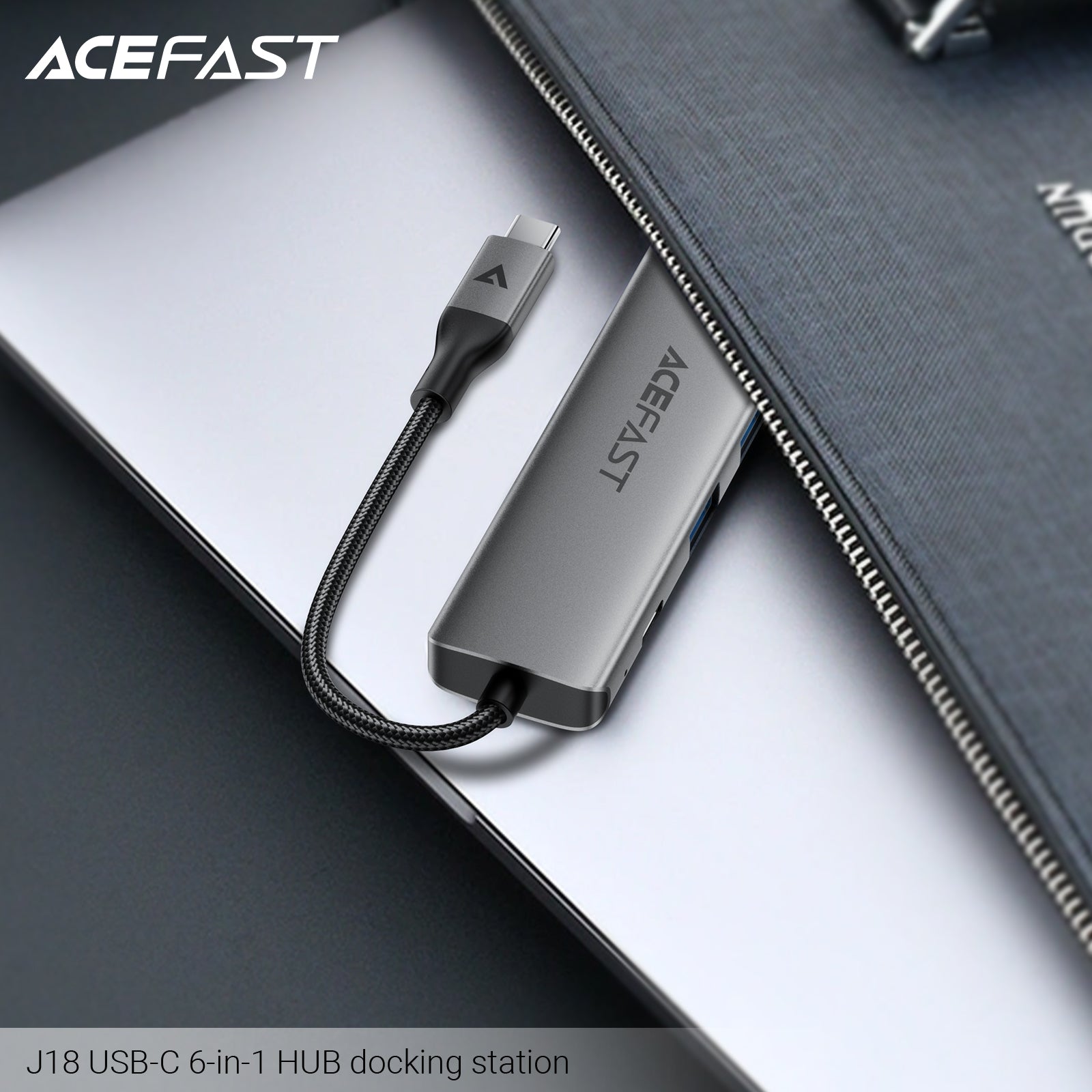 ACEFAST J18 USB-C 6-in-1 HUB Docking Station Metal Grey