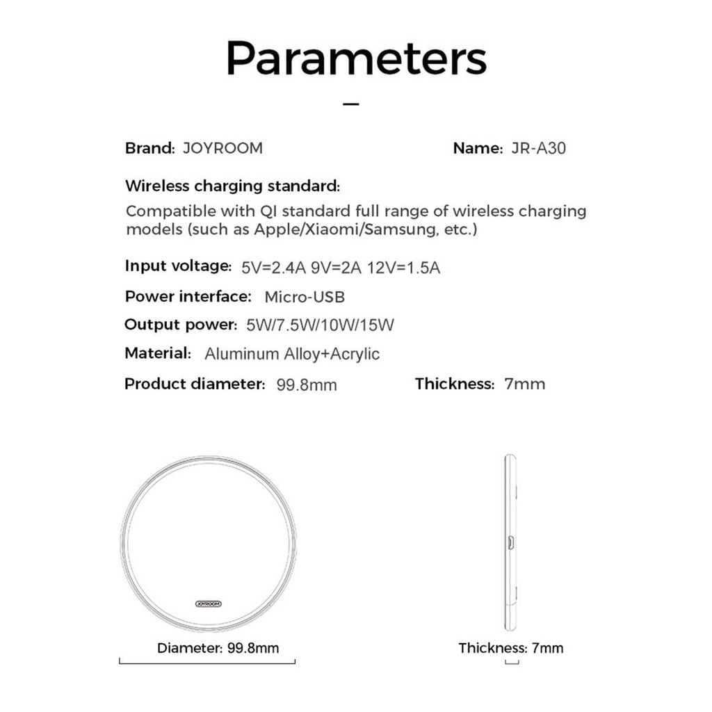 JOYROOM JR-A30 15W Qi Wireless Fast Charging Pad - Hugmie