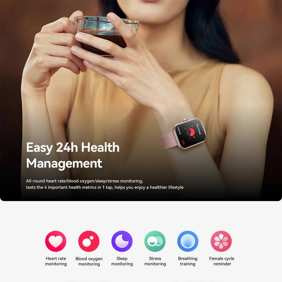 JOYROOM JR-FT5 Plus Smart Watch offering 24-hour health monitoring, including heart rate, blood oxygen, sleep, and stress tracking.