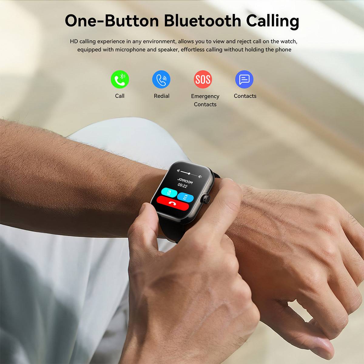 Bluetooth calling feature of the JOYROOM JR-FT5 Plus Smart Watch, allowing users to make and receive calls directly from the watch.