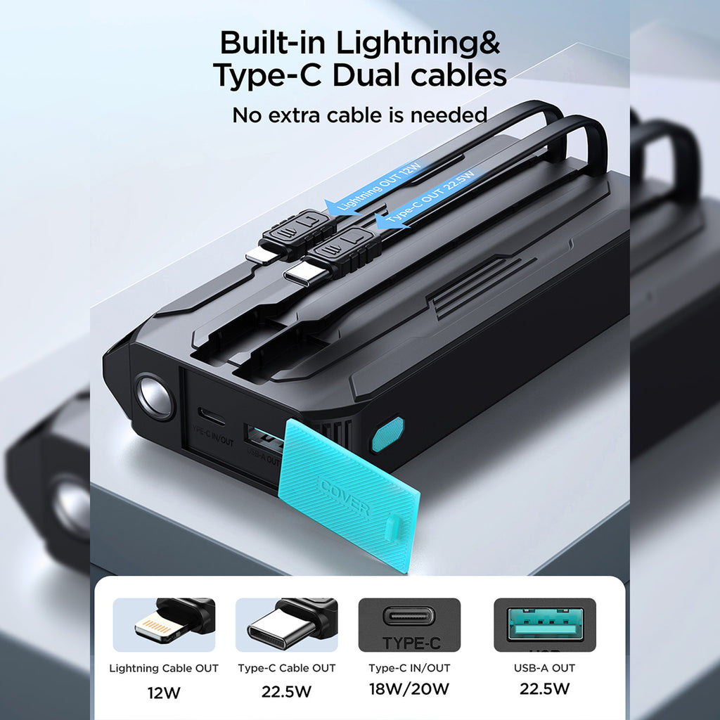 JOYROOM JR-L018 22.5W Power Bank 2000mAh with Dual Cables - Hugmie