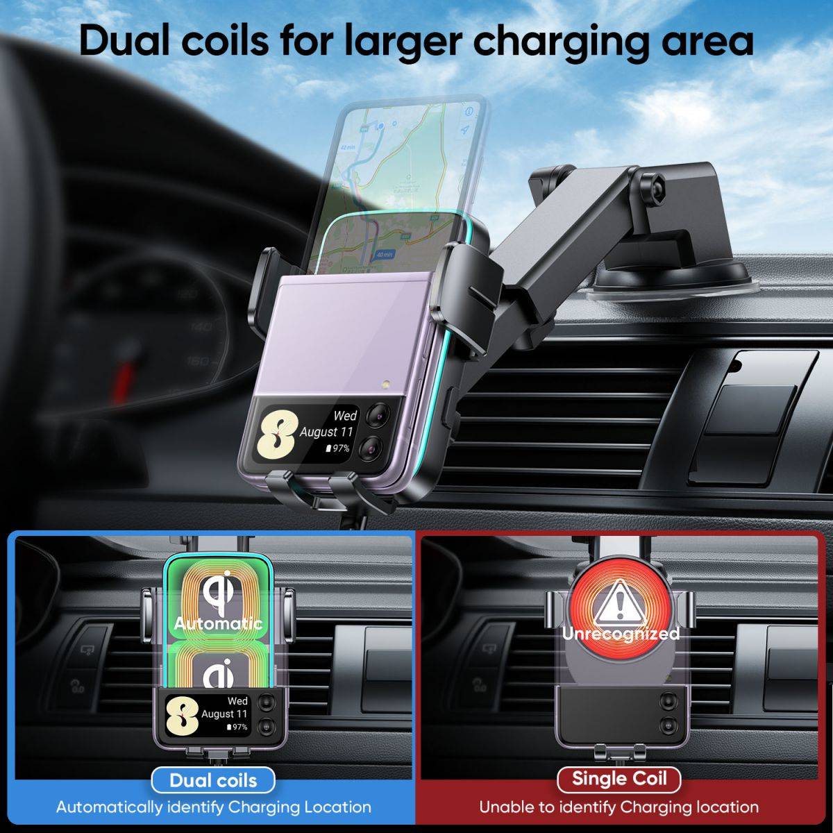JOYROOM JR-ZS246 Dual-Coil Wireless Car Charger Holder - Hugmie