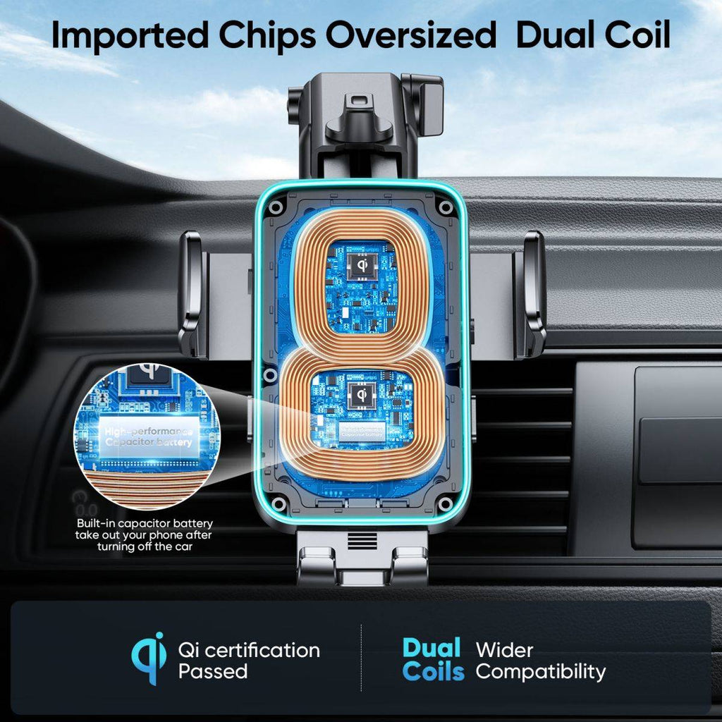 JOYROOM JR-ZS246 Dual-Coil Wireless Car Charger Holder - Hugmie