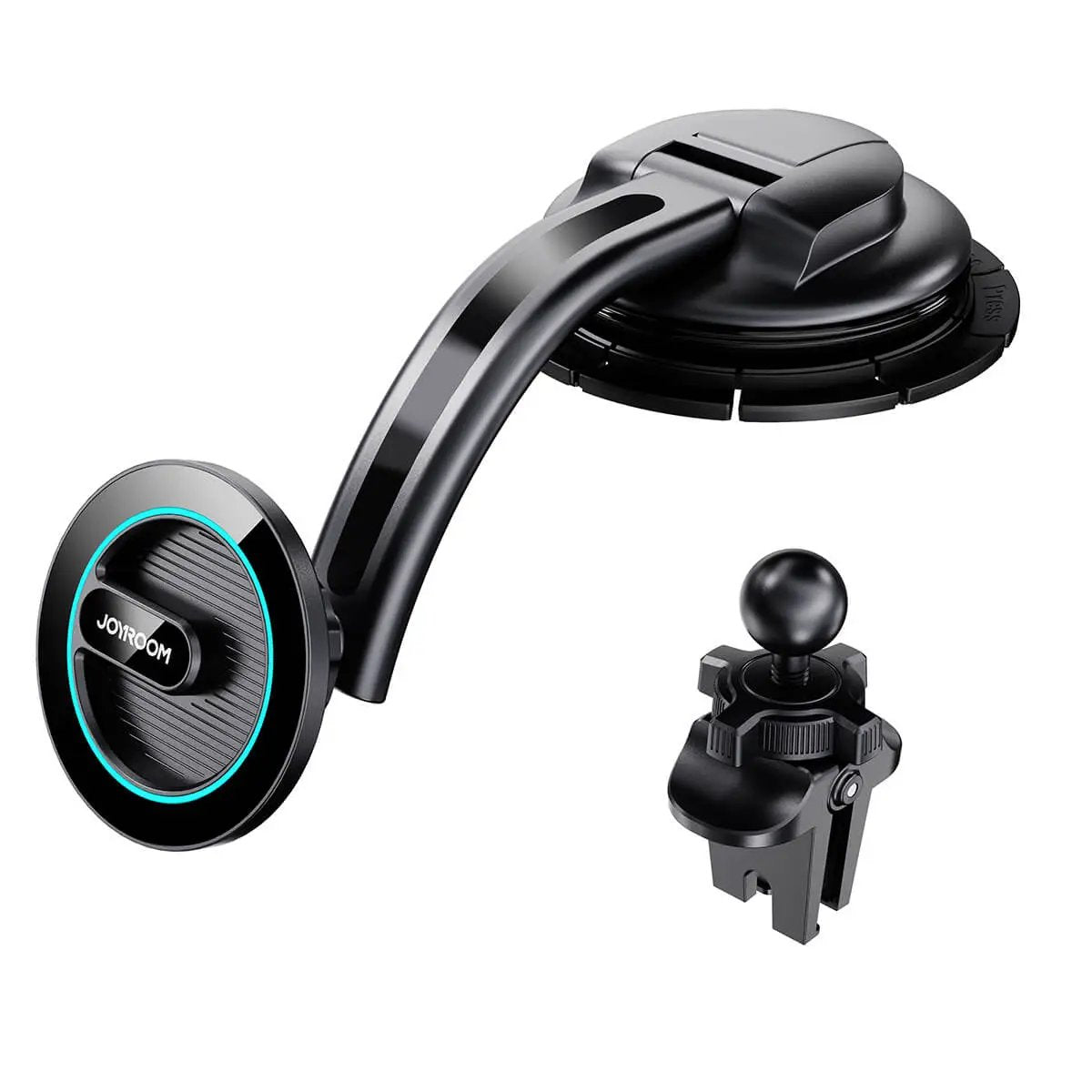 JOYROOM JR-ZS366-W 2 in 1 Magnetic Car Phone Mount Kit with strong suction base and air vent clip for secure phone mounting.