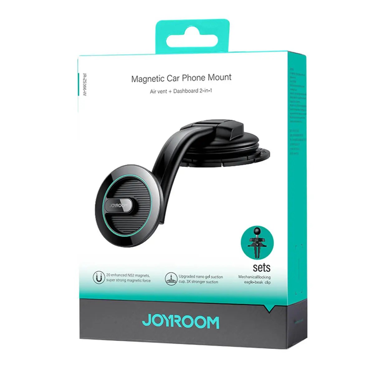 JOYROOM JR-ZS366-W Magnetic Car Phone Mount Kit packaging, showcasing product features and compatibility.