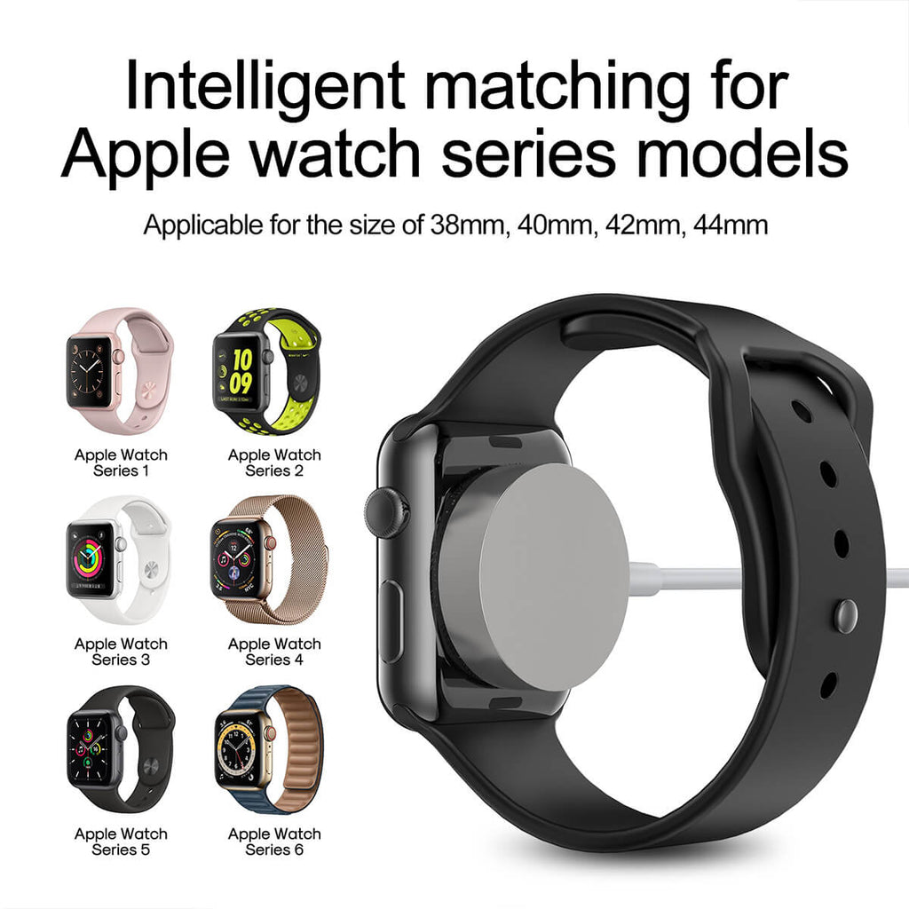 JOYROOM S-IW001S iWatch Magnetic Wireless Charger compatible with Apple Watch Series 1-6, supporting sizes 38mm, 40mm, 42mm, and 44mm.