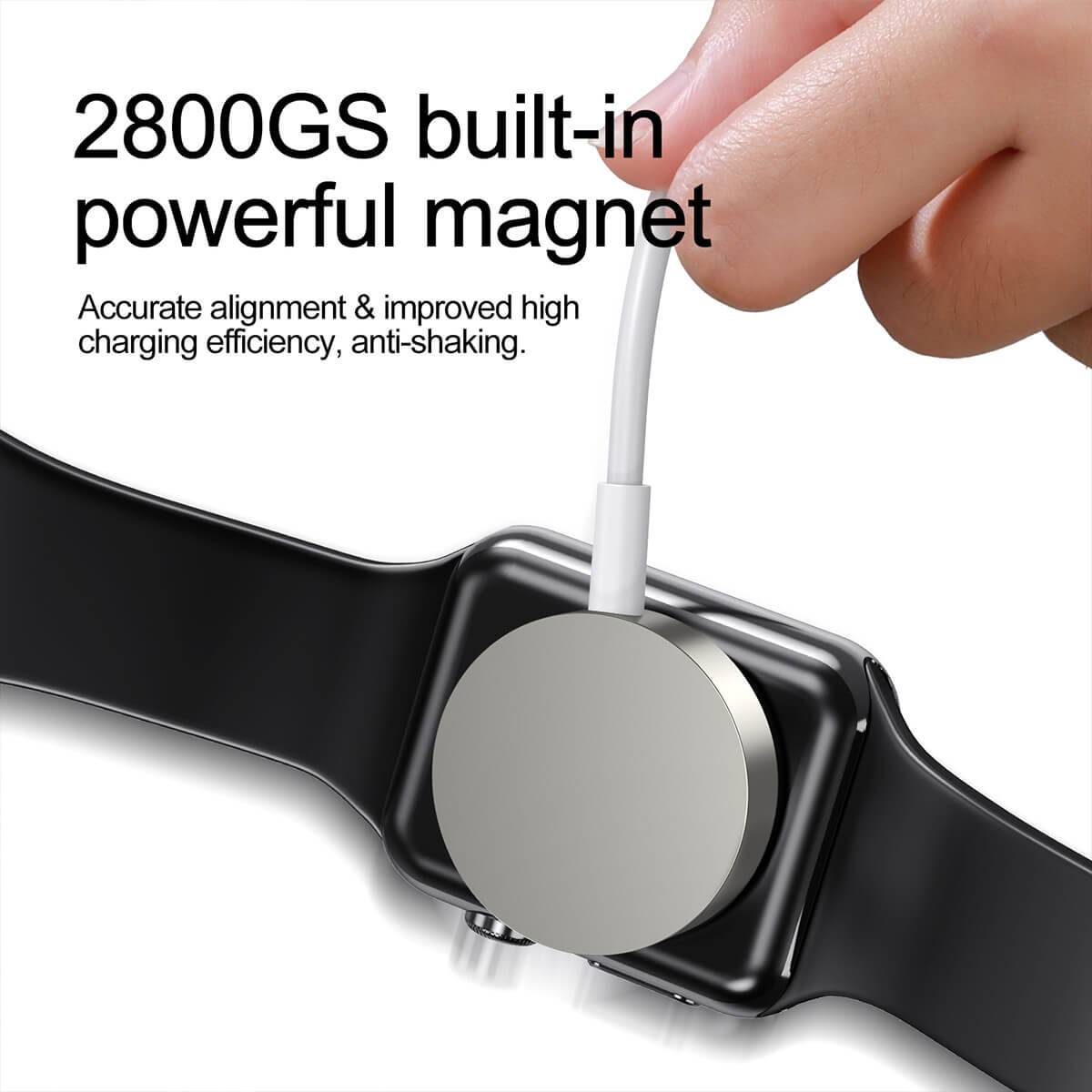 Built-in 2800GS powerful magnet in JOYROOM S-IW001S iWatch Magnetic Wireless Charger ensures accurate alignment and anti-shaking charging stability.