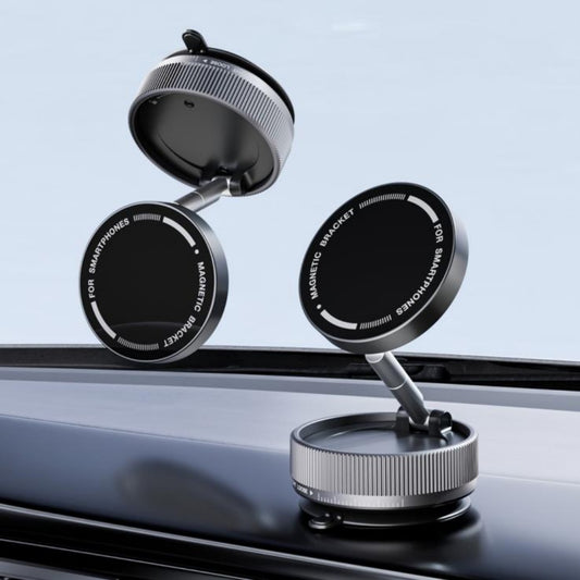 K10A Folding Magnetic Car Phone Holder with dual units mounted on a dashboard, showcasing its compact and foldable design for smartphones.