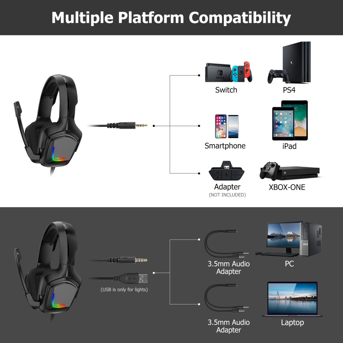 ONIKUMA K20 RGB 3.5MM Wired Gaming Headset