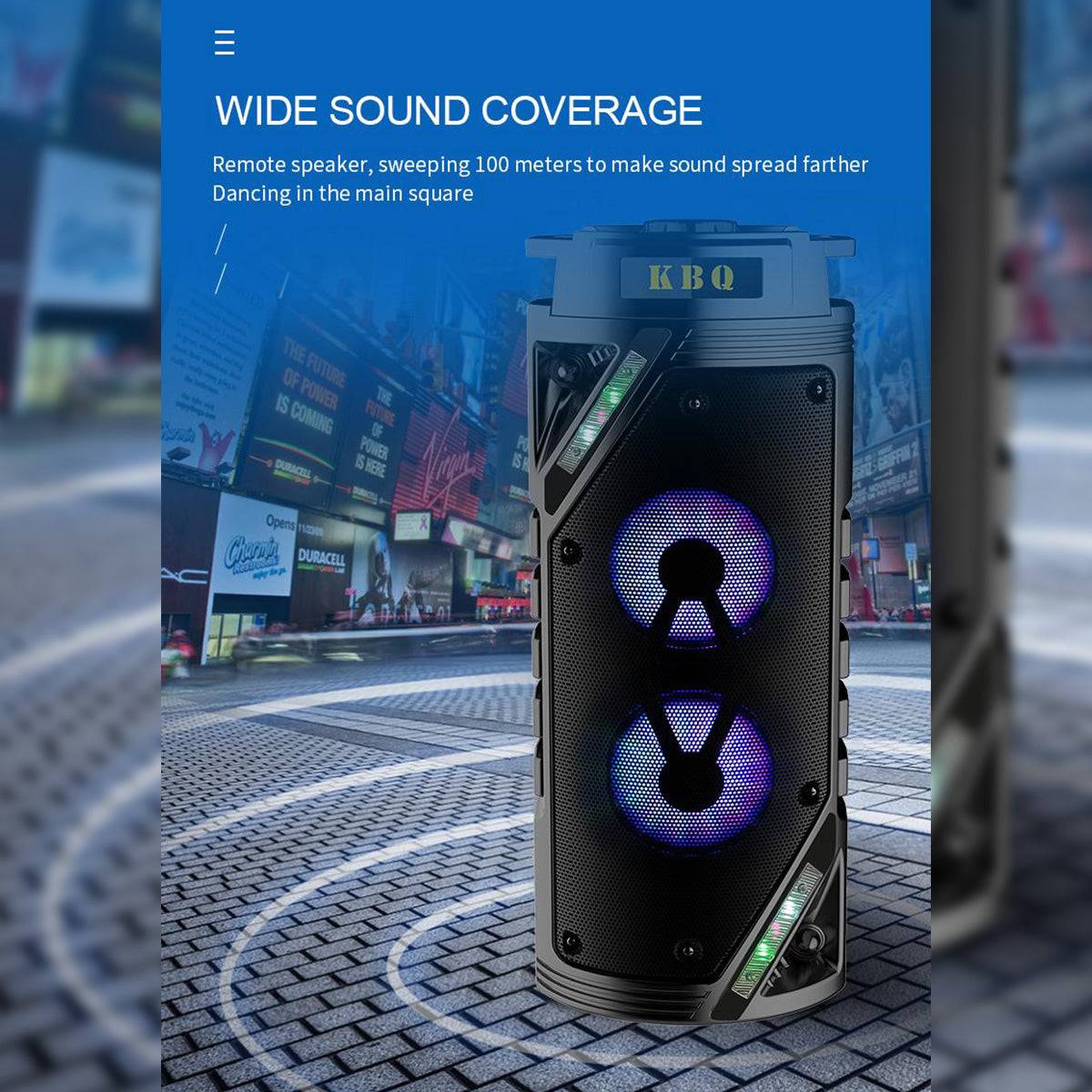 Wide sound coverage of KBQ-1905 Wireless Party Speaker, delivering immersive audio over long distances.