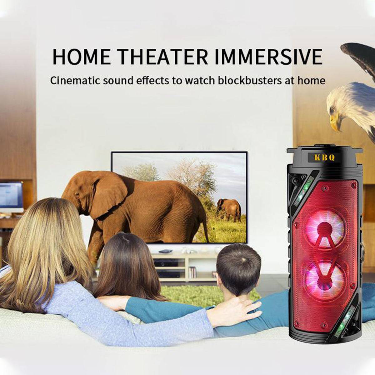 KBQ-1905 Wireless Party Speaker enhances home theater experience with cinematic sound effects for movies.