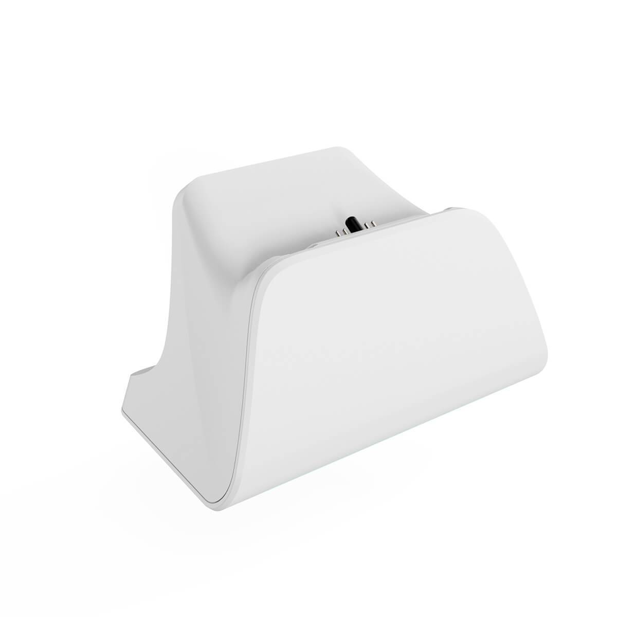 Angled side view of KM05-2 Quick Charging Stand, highlighting its ergonomic design and secure docking for PS5 wireless controllers.