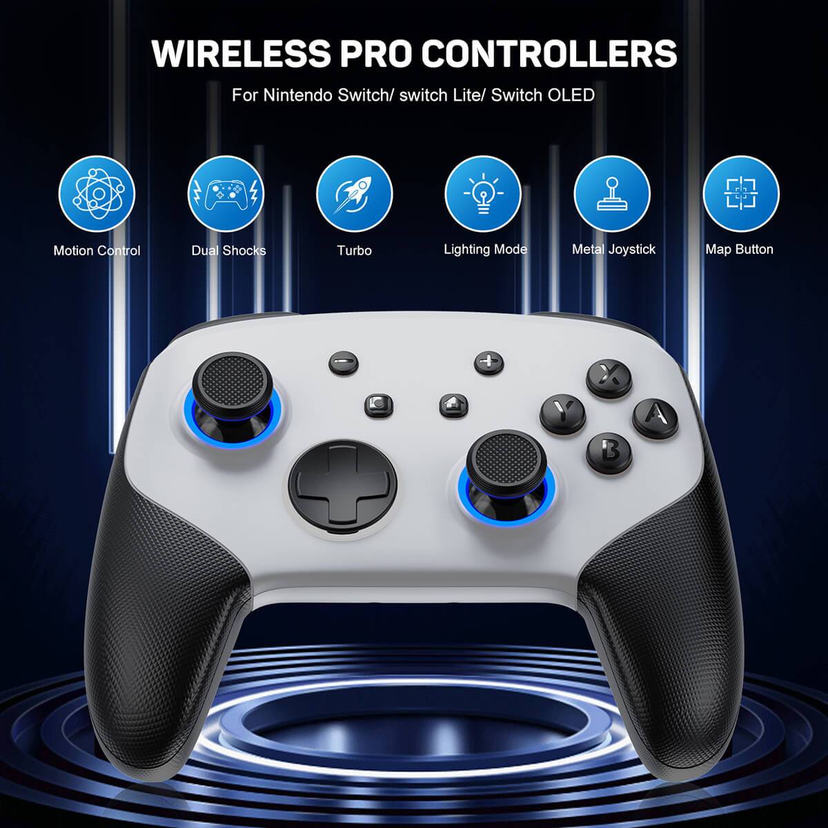 KS11 Wireless Pro Controller for Nintendo Switch featuring motion control, dual shocks, turbo mode, lighting mode, and a map button for advanced gaming.