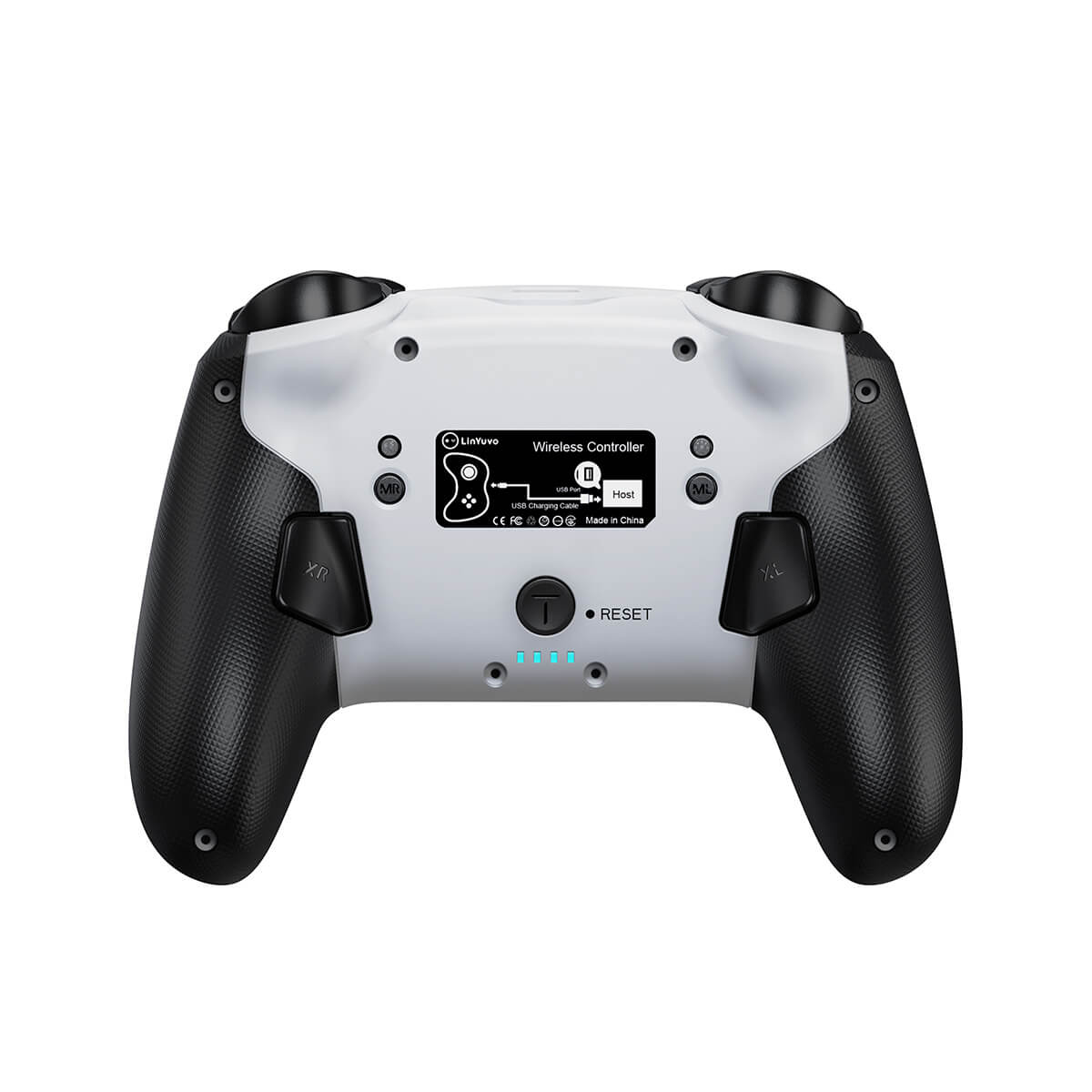 KS11 Wireless Pro Controller rear view showcasing button layout, reset function, and ergonomic grip for enhanced comfort and control.