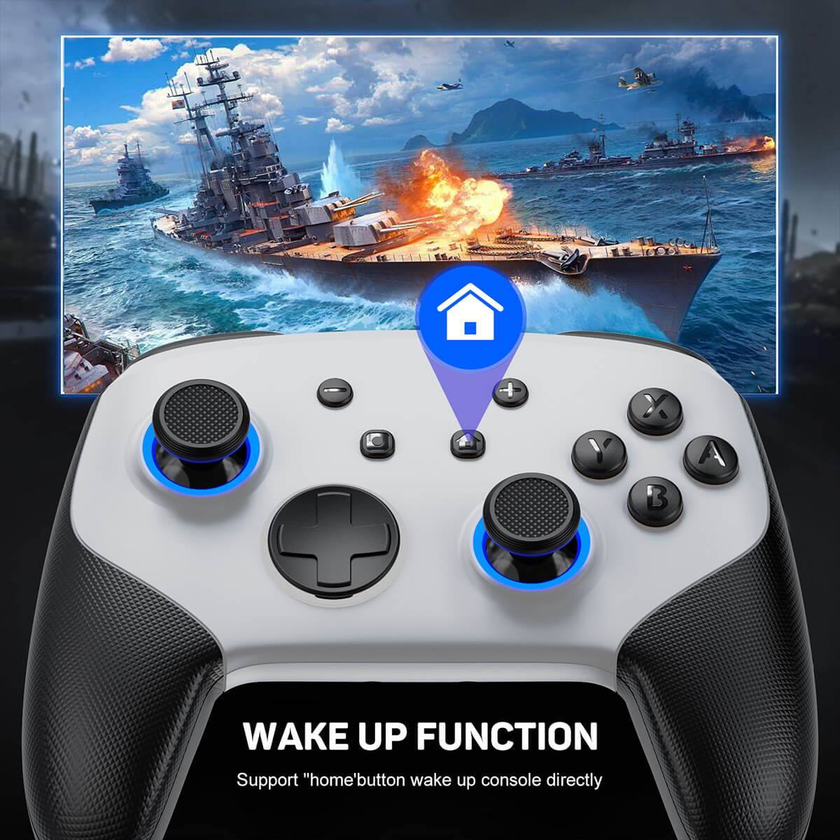 KS11 Wireless Pro Controller with wake-up function, allowing players to activate the console directly using the home button for convenience.