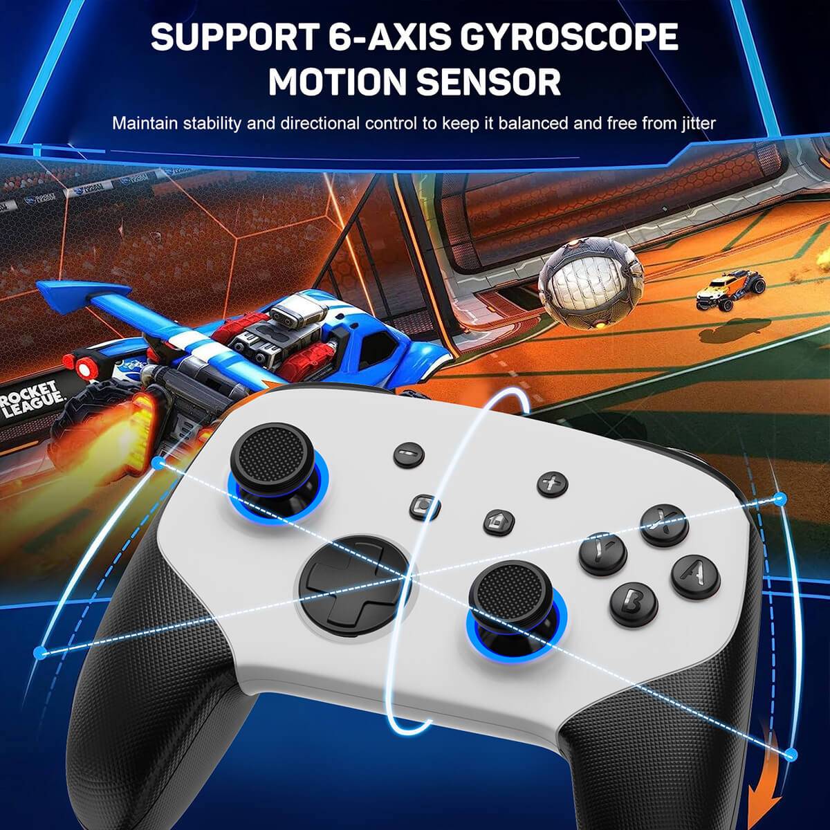 KS11 Wireless Pro Controller supporting a 6-axis gyroscope motion sensor for precise directional control and stability in fast-paced games.