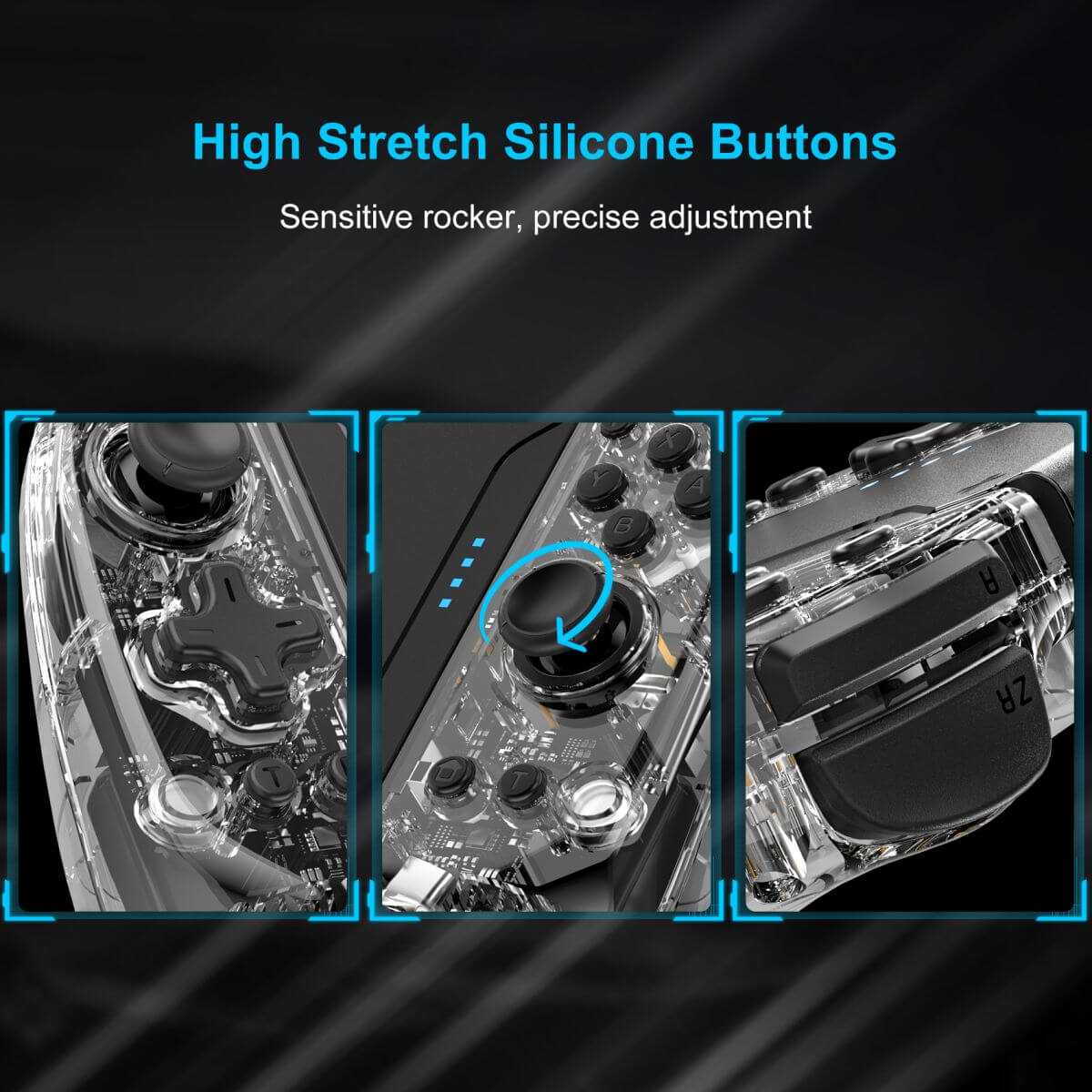 KS58 Nintendo Switch Controller with high-stretch silicone buttons for precise control and responsive gameplay.