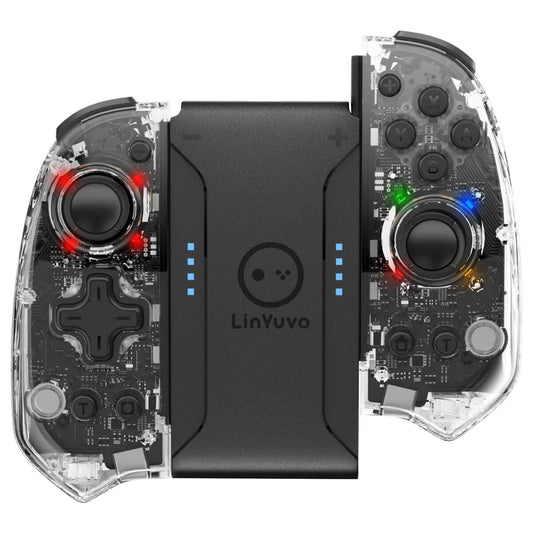 KS58 Nintendo Switch Controller with transparent design, RGB lights, and ergonomic grip for Switch, Lite & OLED gaming.