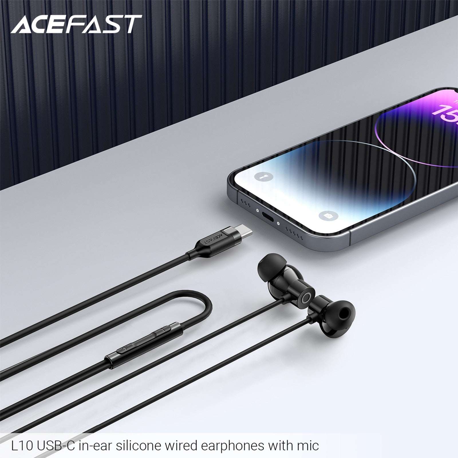 ACEFAST L10 USB-C In-ear Silicone Wired Earphones with Mic Black