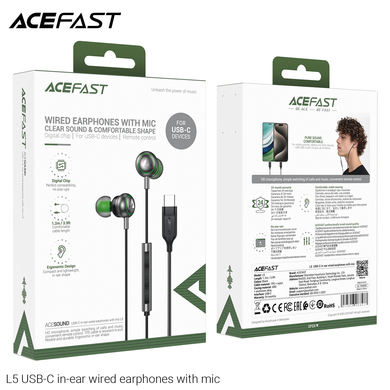 ACEFAST L5 USB-C In-Ear Wired Earphones with Mic