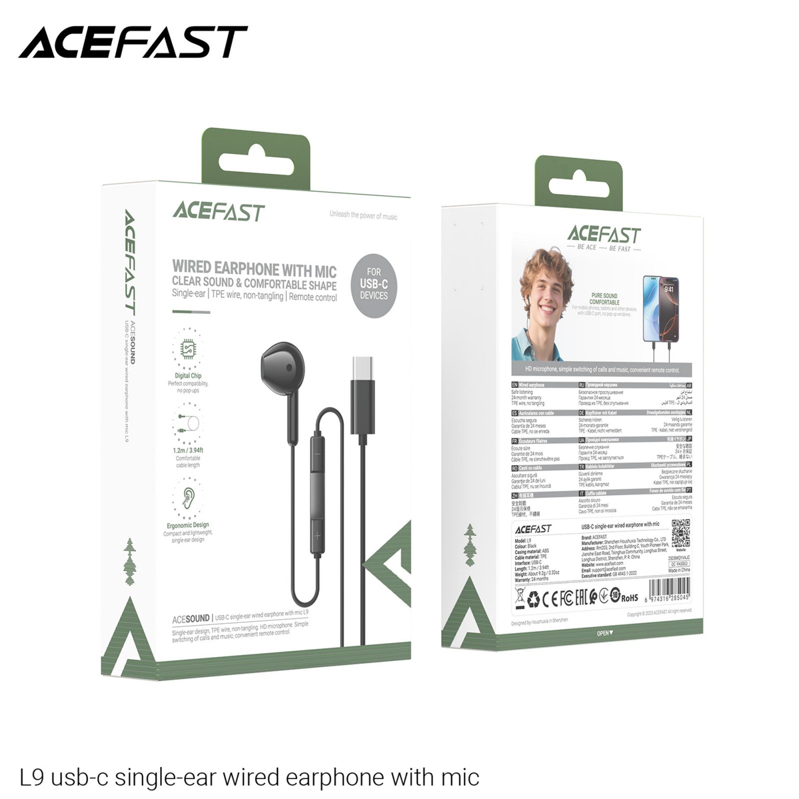 ACEFAST L9 USB-C Single-Ear Wired Earphones with Mic