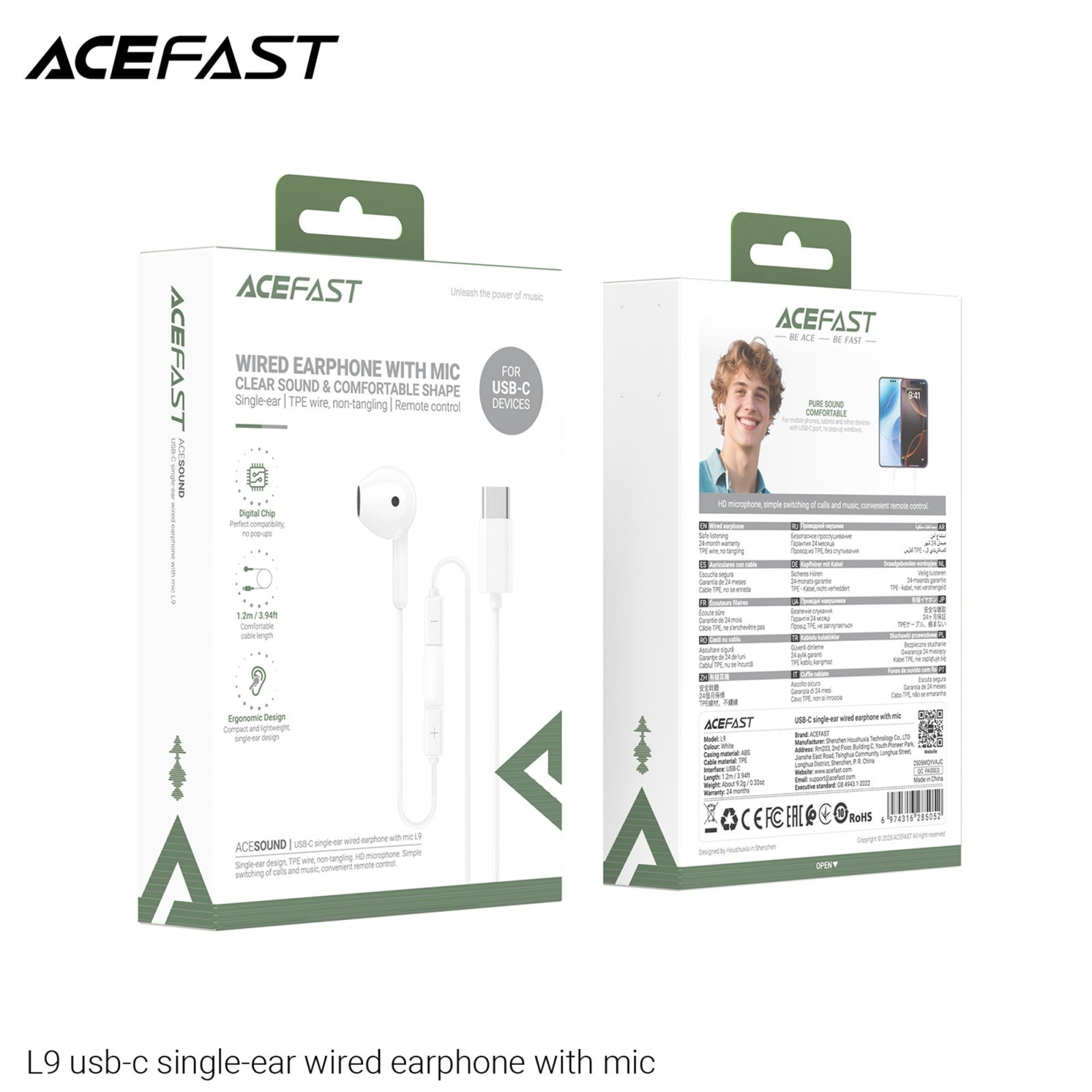 ACEFAST L9 USB-C Single-Ear Wired Earphones with Mic
