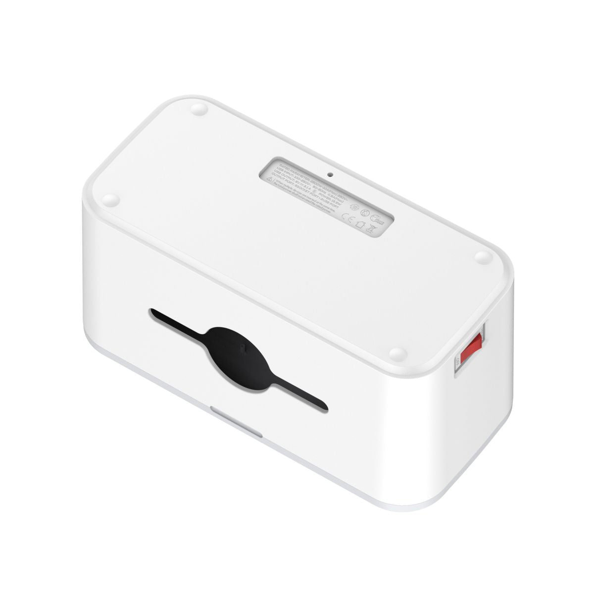 Bottom view of LDNIO SN5311 Power Strip Box, showcasing anti-slip base and dedicated cable hole for efficient power management.