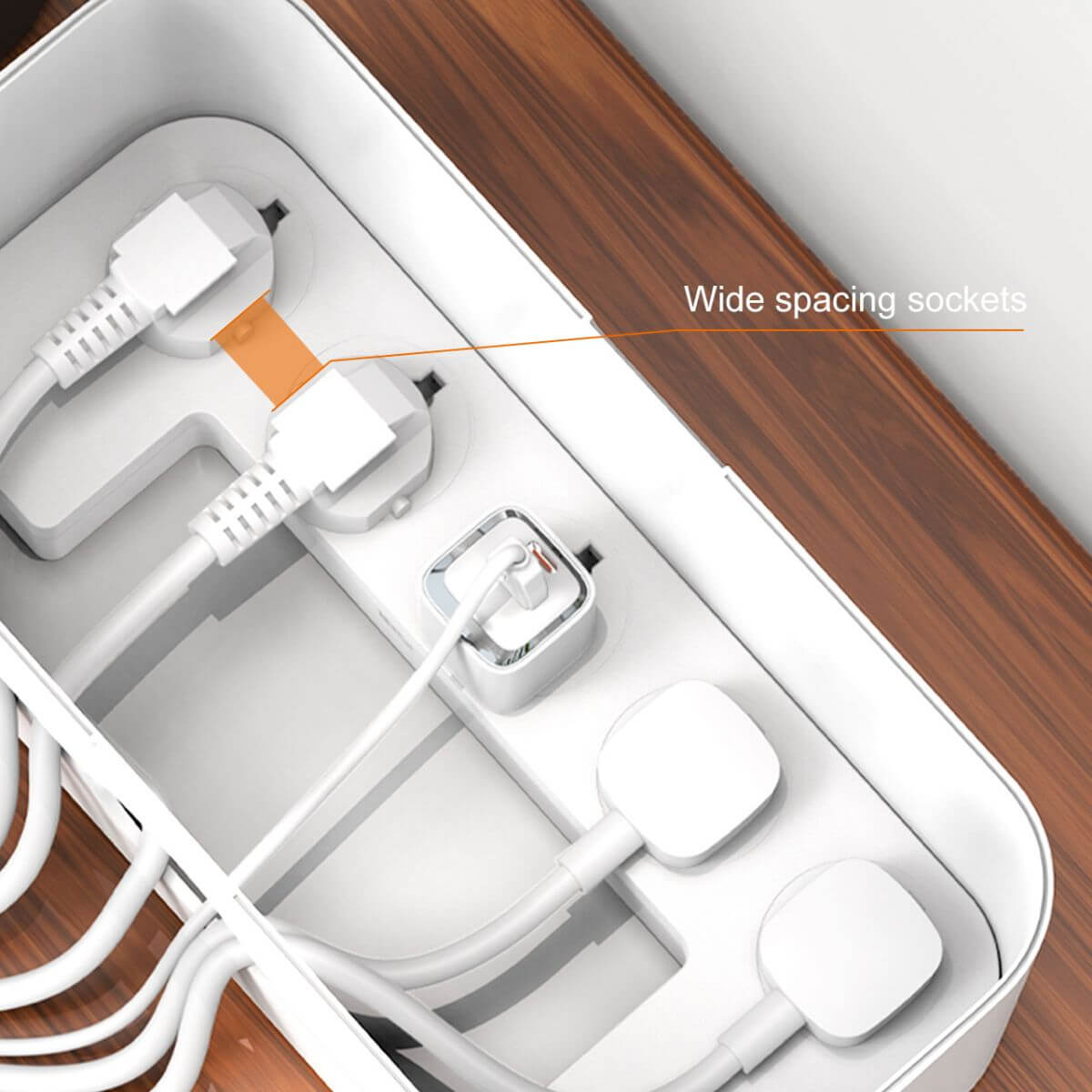 Close-up of LDNIO SN5311 Power Strip Box showcasing wide spacing sockets for easy plug insertion and efficient cable organization.
