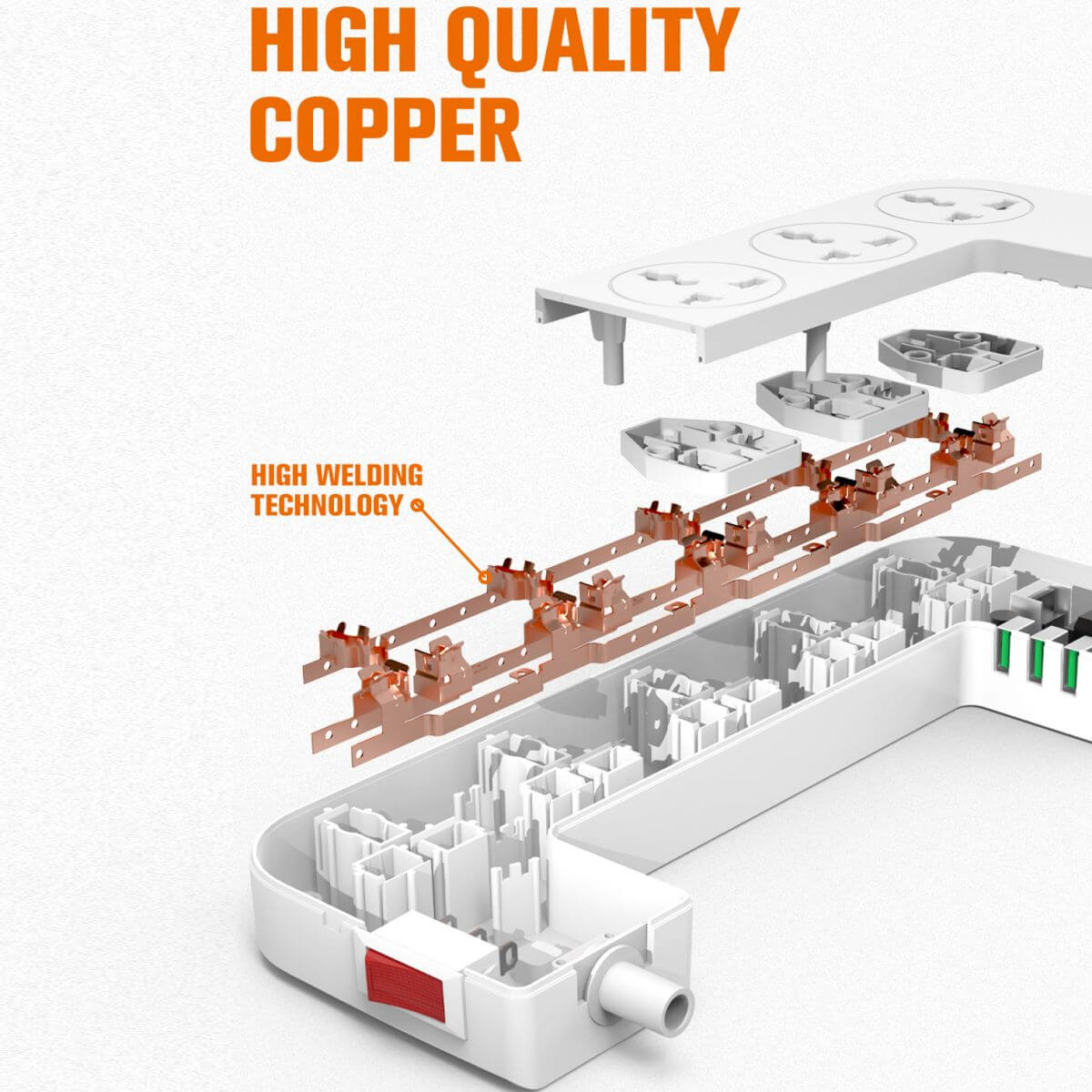 High-quality copper wiring inside LDNIO SN5311 Power Strip Box with advanced welding technology for enhanced durability and performance.