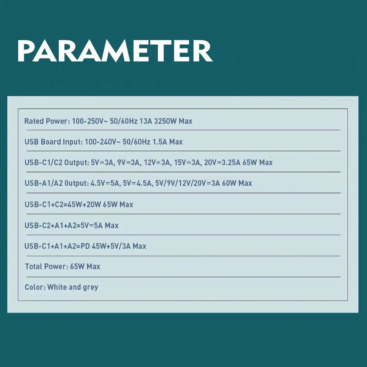 Parameter details of the LDNIO SC3416 power strip, including rated power, USB board input, and total power output for optimal performance.