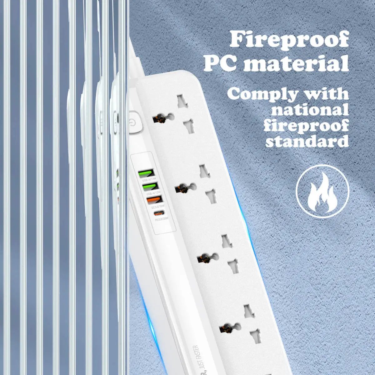 Fireproof PC material construction of the LDNIO SC5415 Power Strip meets national fireproof standards for enhanced safety and durability.