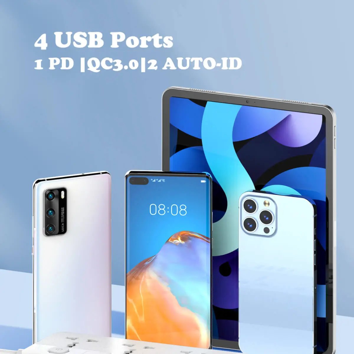 LDNIO SC5415 Power Strip with 4 USB ports, including 1 PD, QC3.0, and 2 Auto-ID, providing versatile charging options for multiple devices.