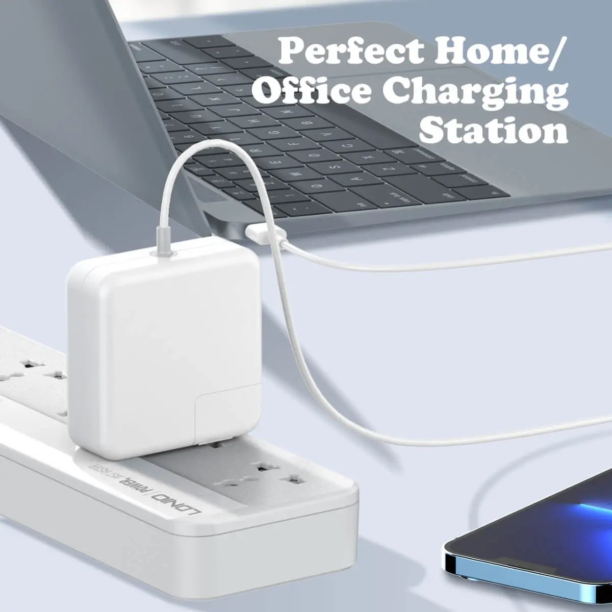 LDNIO SC5415 Universal Power Strip used as a home and office charging station, supporting multiple devices including laptops and smartphones.