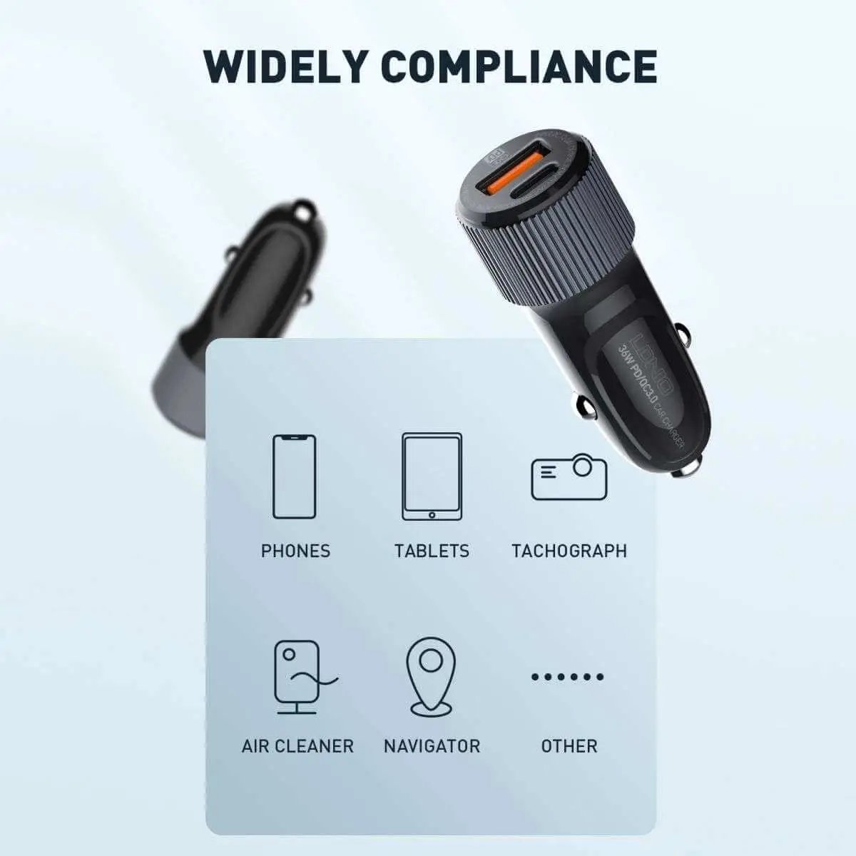 LDNIO C510Q PD&QC 3.0 Metal Car Charger with Cable - Hugmie