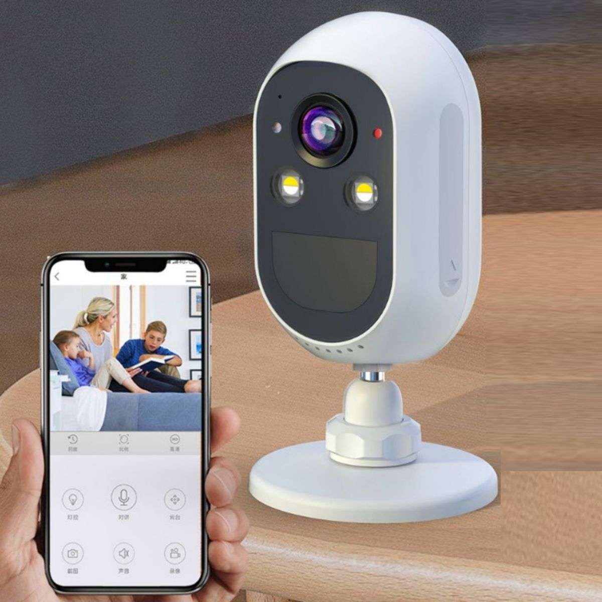 Smartphone-controlled LP001 Security Camera with remote access. View live footage, receive alerts, and manage settings via mobile app.