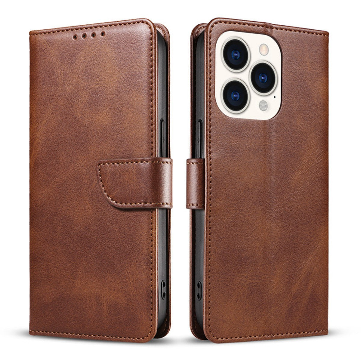 Brown MatteCase Series Samsung Leather Case showing front and back with camera cutout. Elegant leather case for Samsung phones.