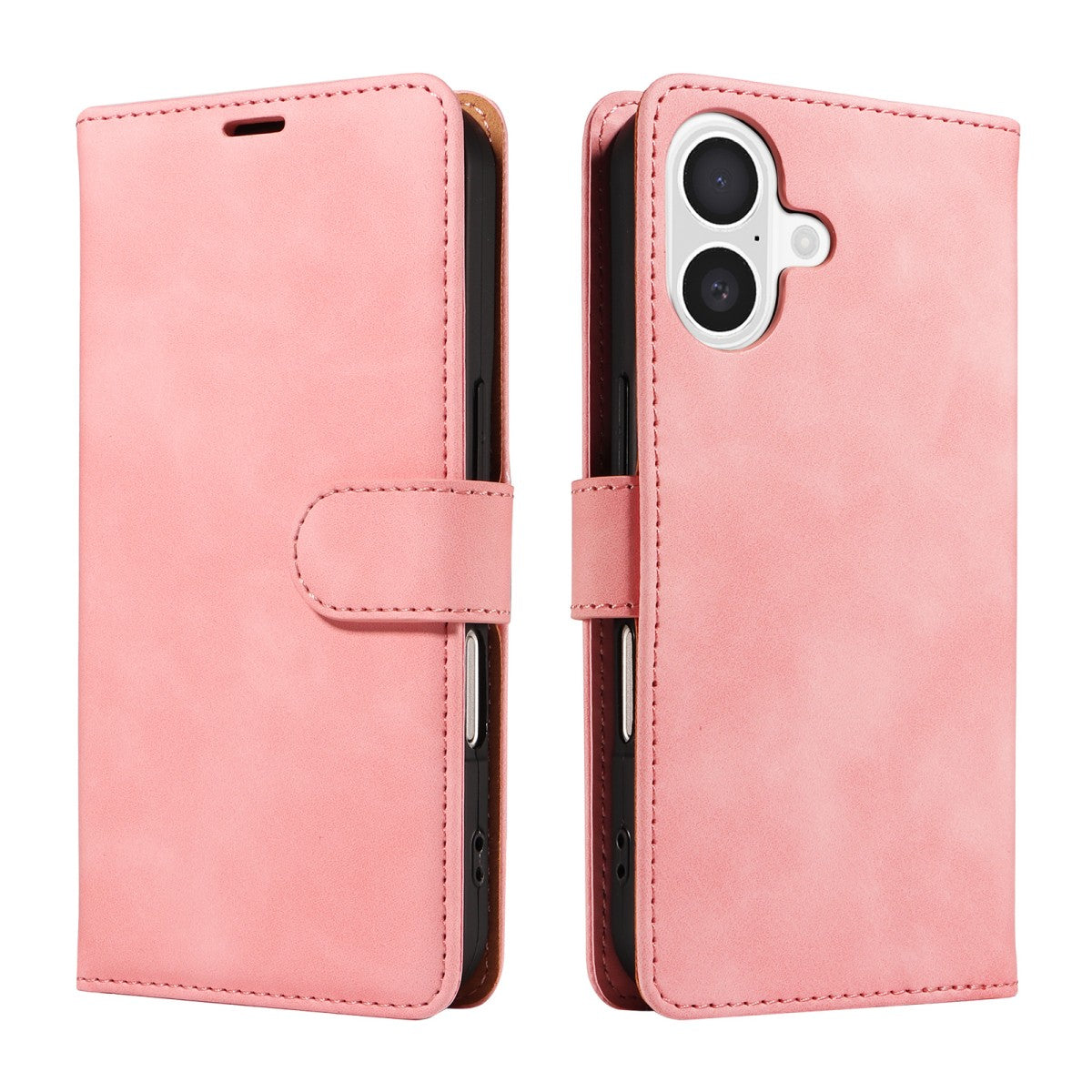 Front and back view of pink MatteCase Series Samsung Leather Case with magnetic clasp. Feminine and protective phone case for Samsung.