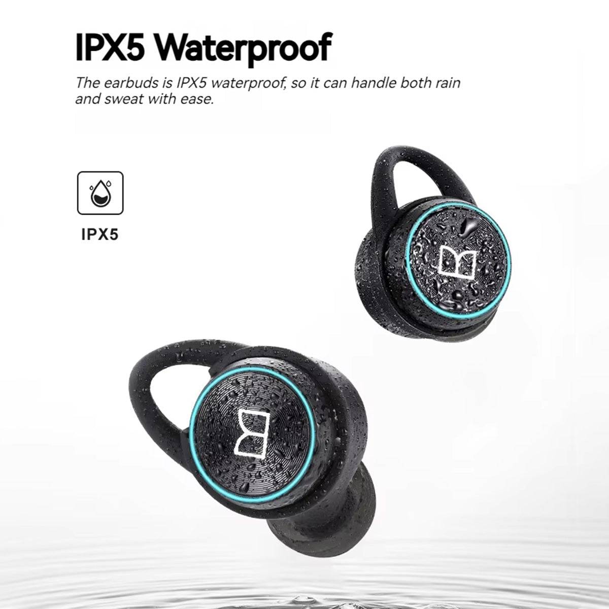 MONSTER Clarity 101 Plus Airlinks True Wireless Earphones with IPX5 waterproof rating, designed to withstand rain and sweat for active lifestyles.