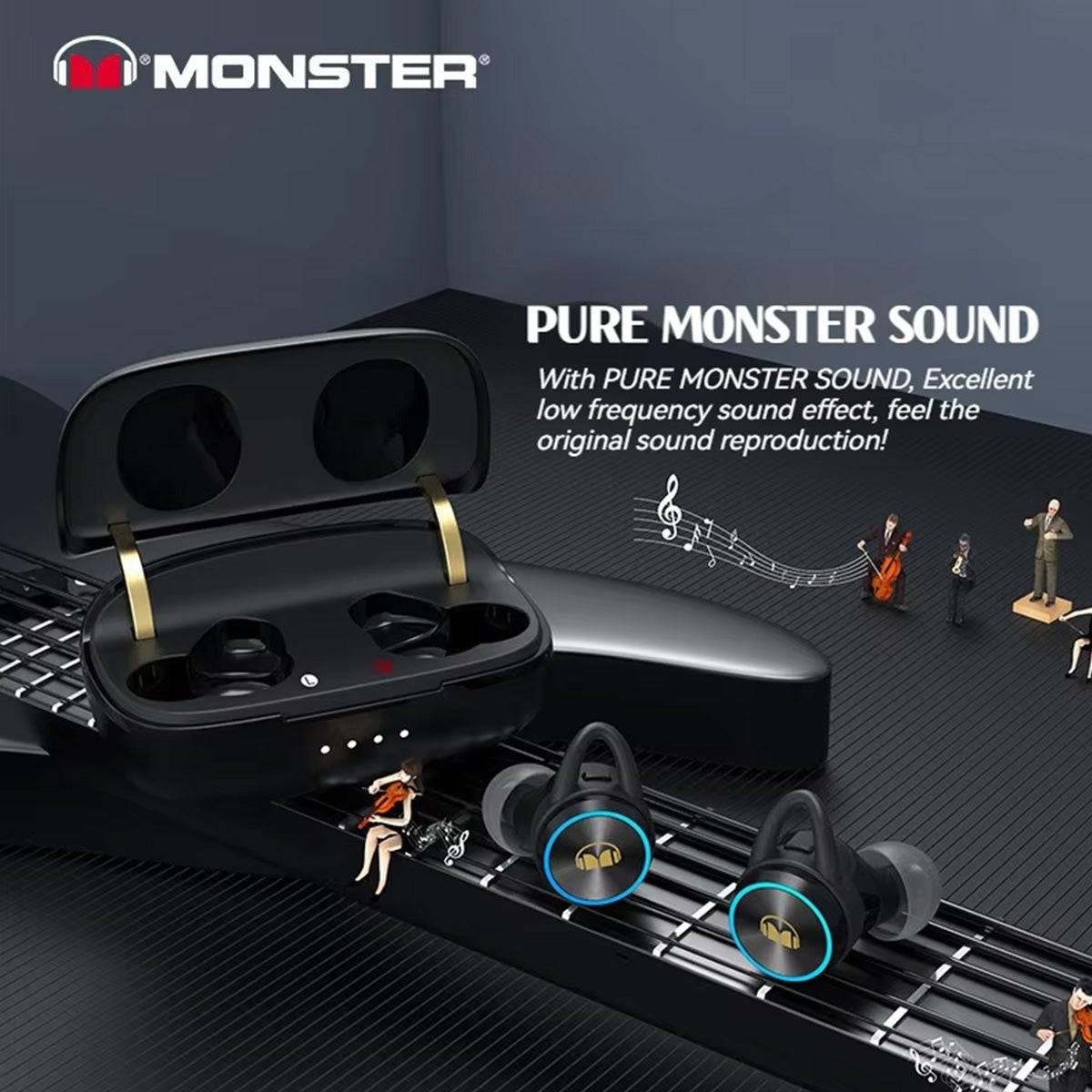 MONSTER Clarity 101 Plus Airlinks True Wireless Earphones with Pure Monster Sound, delivering excellent low-frequency effects and original sound reproduction.