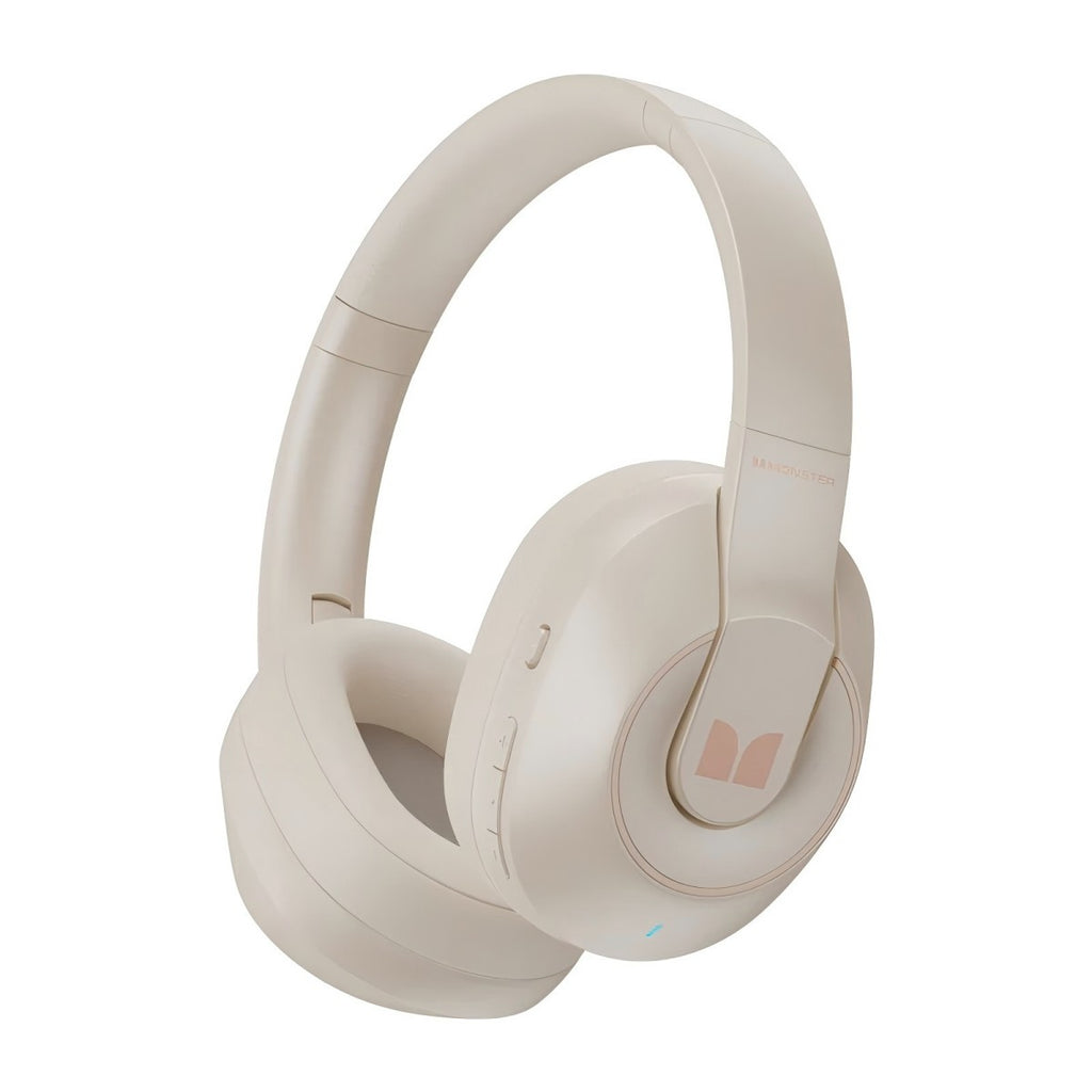 MONSTER XKH01 Bluetooth Wireless Headphones in white with ergonomic design, built-in mic, and ANC for immersive HiFi sound and 25-hour playtime.