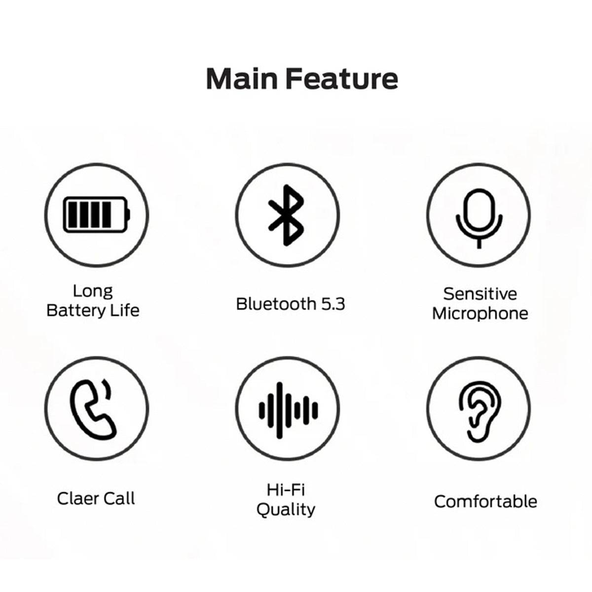 Key features of MONSTER XKH01 Bluetooth Wireless Headphones, including long battery life, Bluetooth 5.3, HiFi sound, clear calls, and comfort.