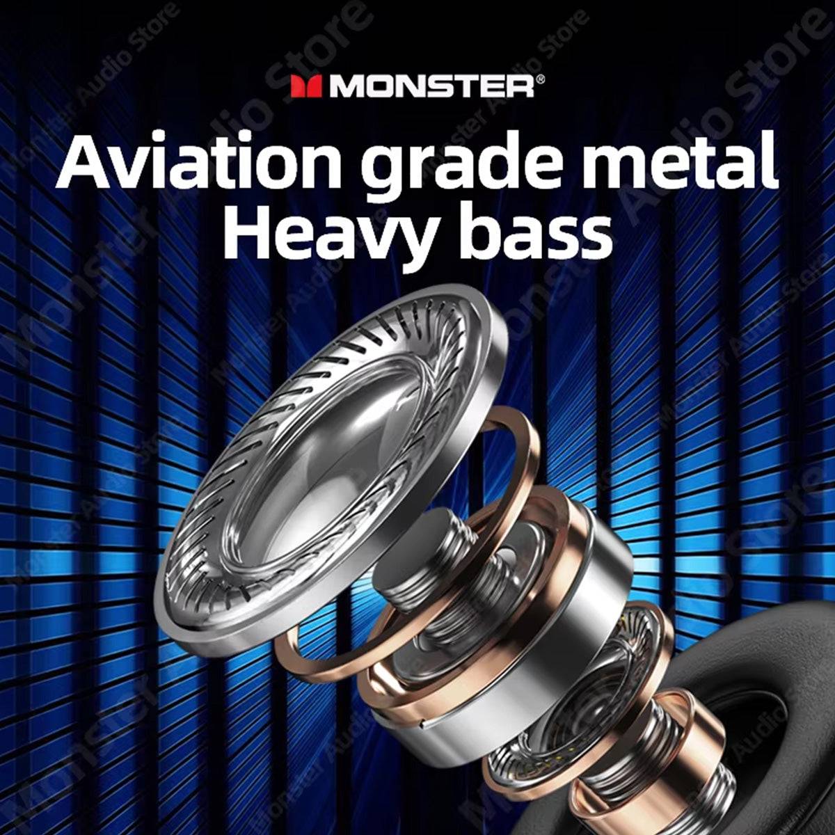 Aviation-grade metal driver unit of MONSTER XKH03 ANC Bluetooth Wireless Headphones, delivering deep bass and high-fidelity sound for an immersive listening experience.