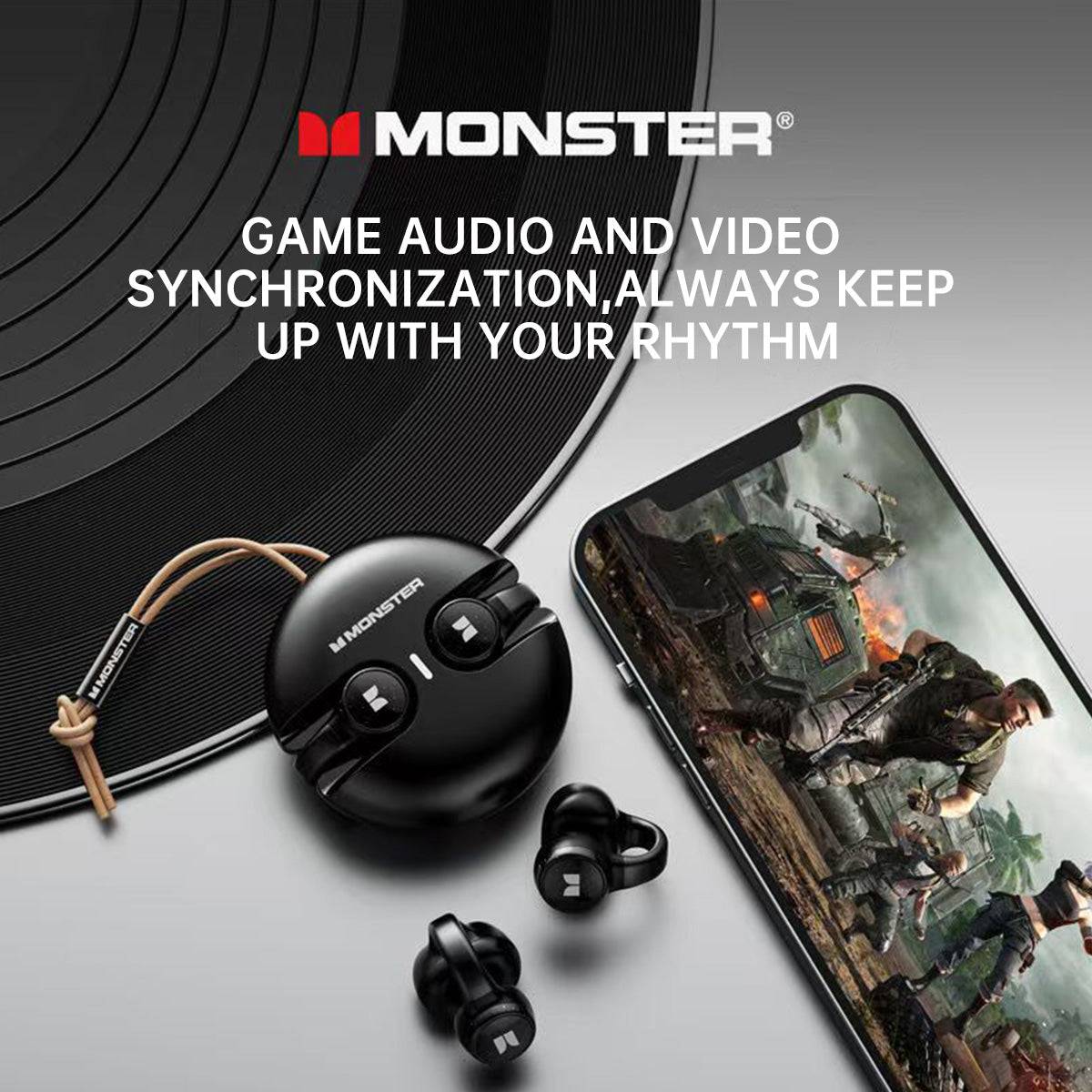 MONSTER XKT21 Air Conduction Wireless Earphones Black featuring game audio and video synchronization for a seamless entertainment experience.