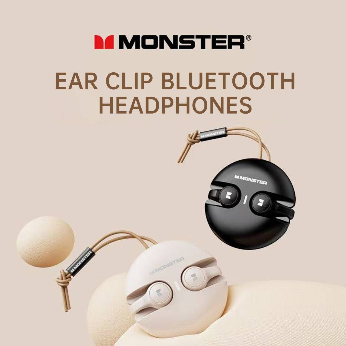 MONSTER XKT21 Ear Clip Bluetooth Headphones available in black and white, designed for comfort, stability, and high-quality wireless audio.