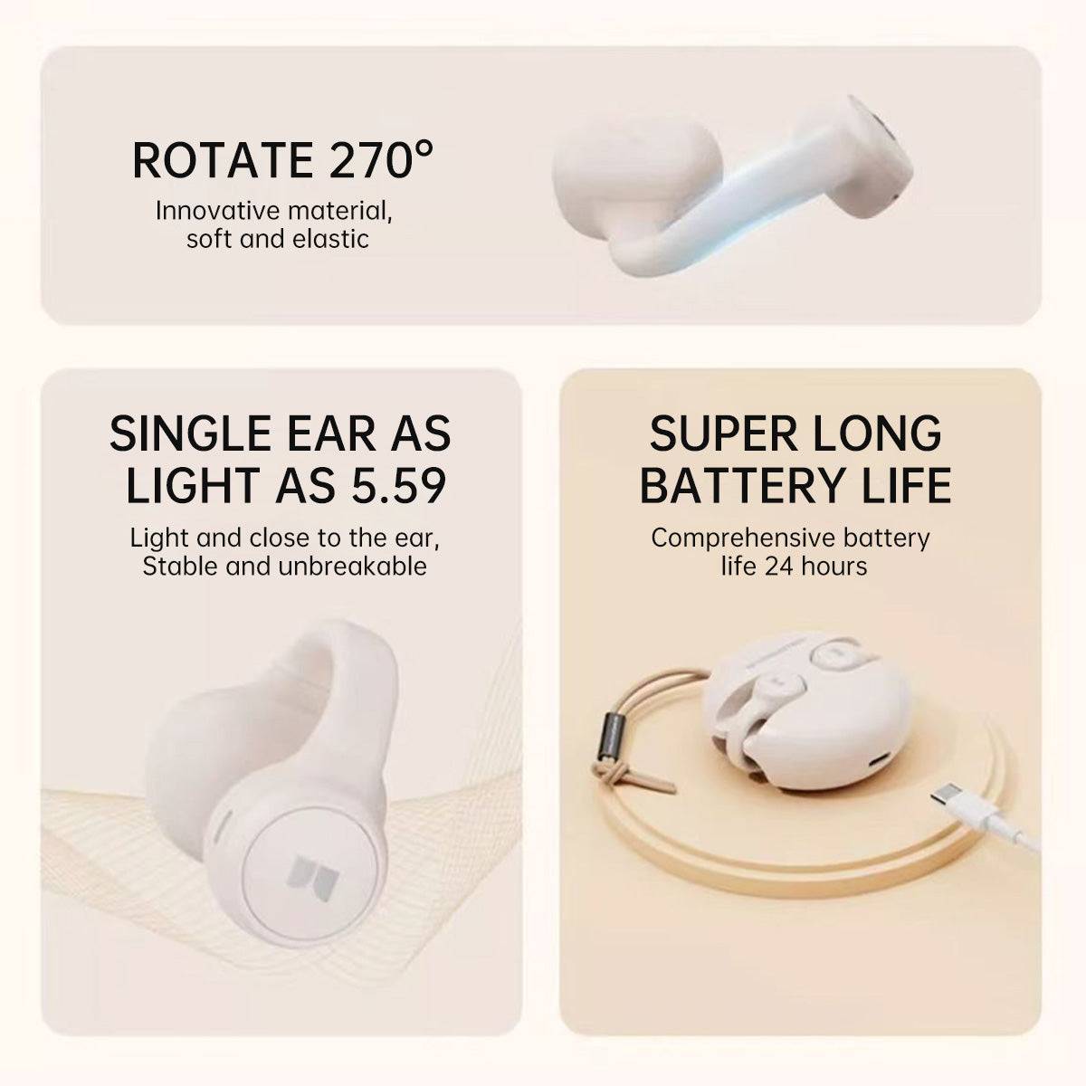 MONSTER XKT21 Wireless Earphones with 270° rotation, lightweight design, and super long battery life of up to 24 hours for all-day use.