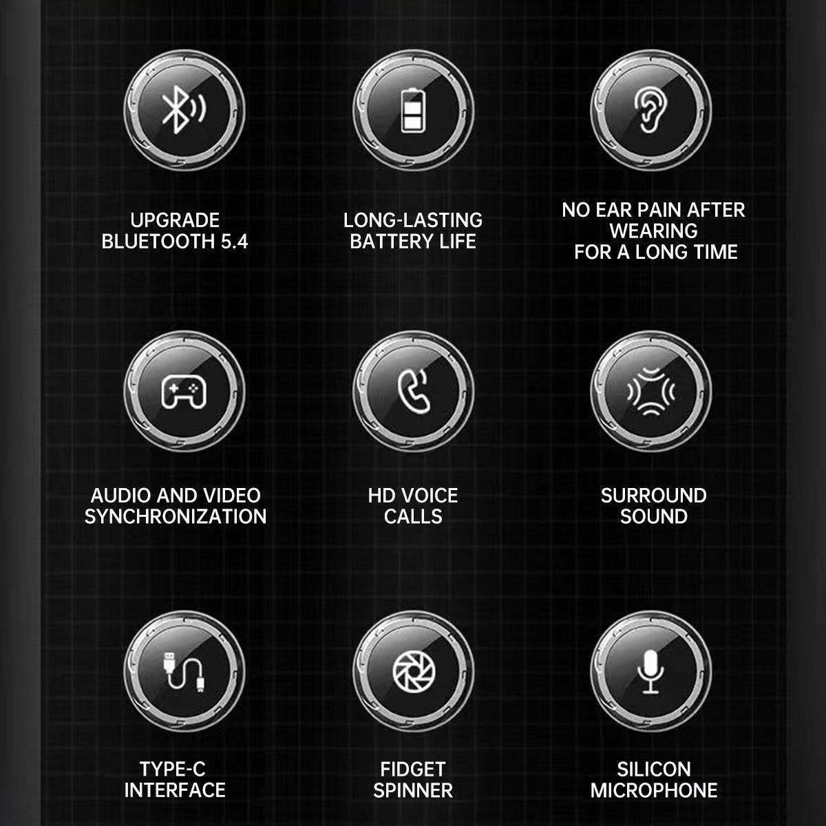 MONSTER XKT22 Earphones feature highlights, including Bluetooth 5.4, HD calls, surround sound, and Type-C charging.