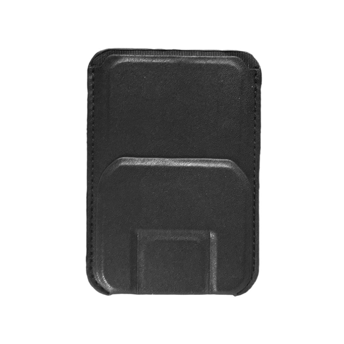 Black variant of the MRC043 Magnetic Leather Phone Wallet Stand, offering a stylish and functional magnetic attachment for mobile devices.