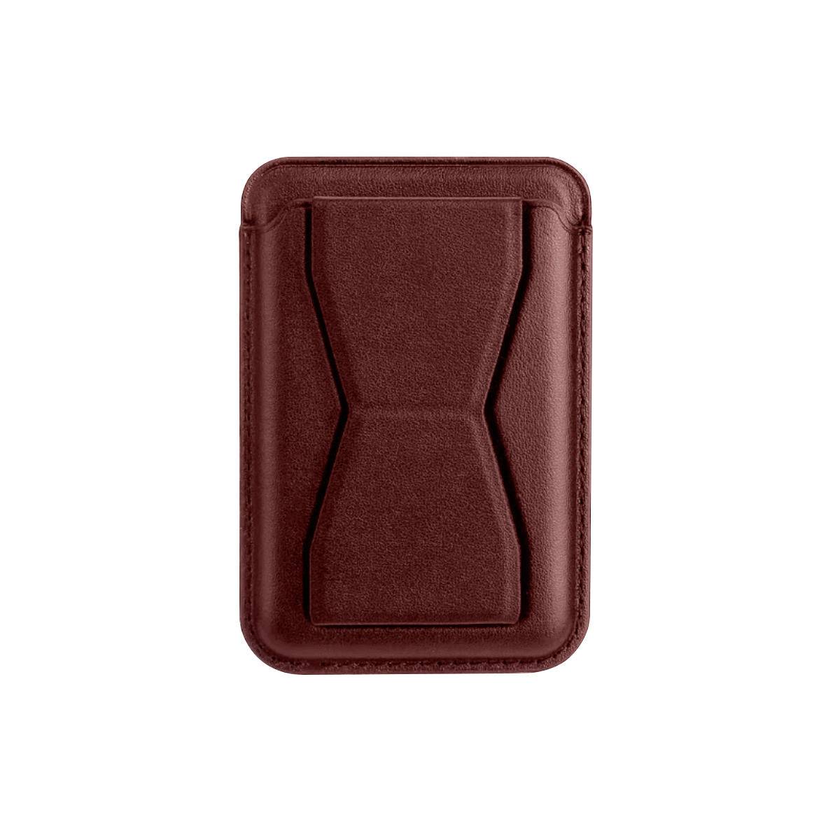 MRC047 Leather Phone Card Holder with Stand in brown, crafted from premium PU leather for stylish card storage and convenient phone support.
