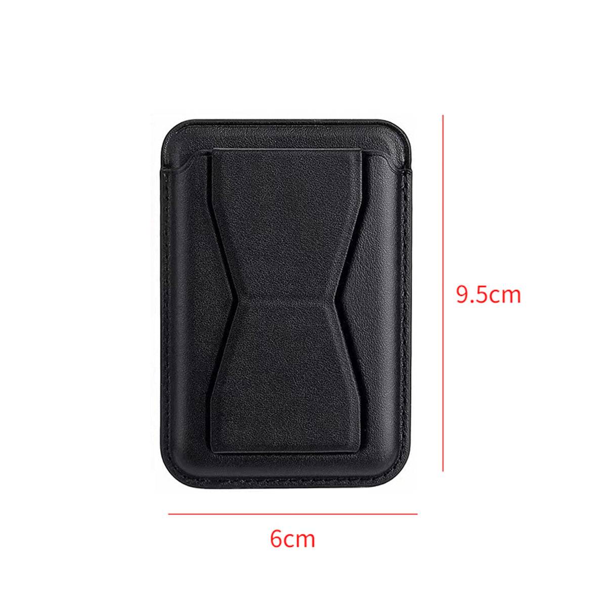 MRC047 Leather Phone Card Holder with Stand dimensions, measuring 9.5cm by 6cm, designed for compact and efficient smartphone attachment.